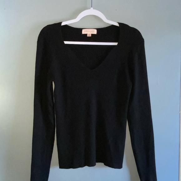 Philosophy Black V-Neck Ribbed Long Sleeve Soft Sweater for Women Large - Picture 2 of 8